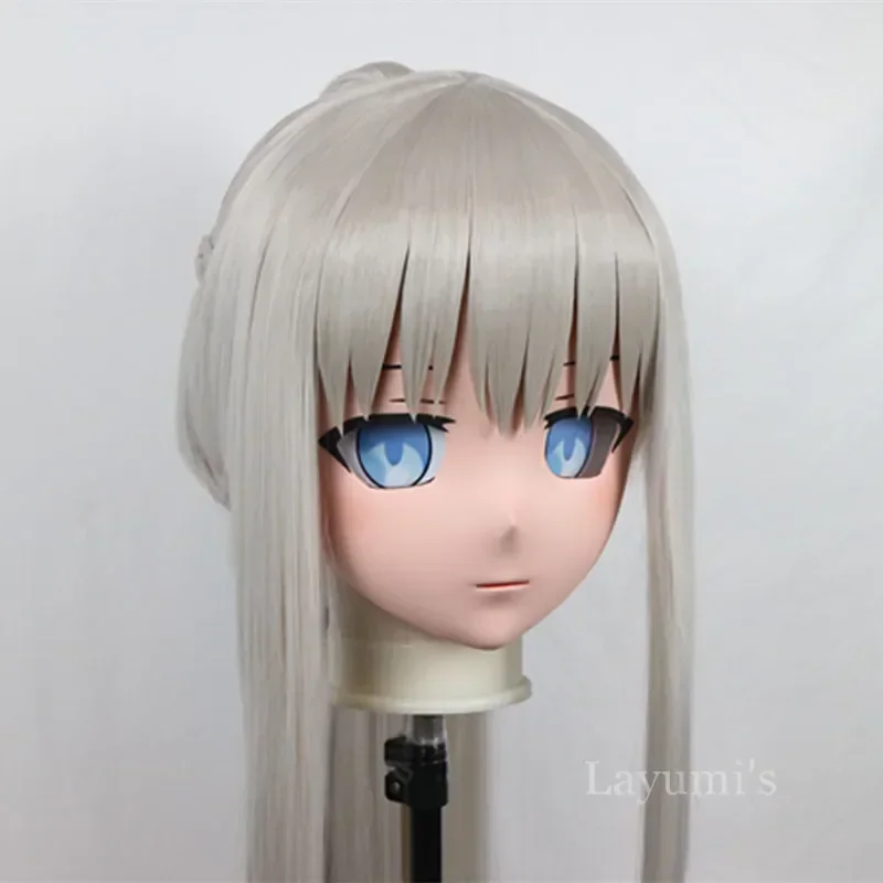(B29) Máscara de cabeça inteira personalizada feita à mão com concha traseira Crossdressing Silicone Anime Fate Grand Order Morgan Kigurumi Osplay Mask