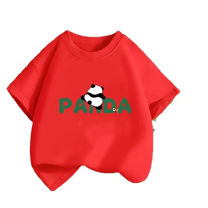 

Детская одежда с принтом панды, летняя новинка: базовый слой, топы с круглым вырезом для мальчиков и девочек, летние детские футболки из полиэстера