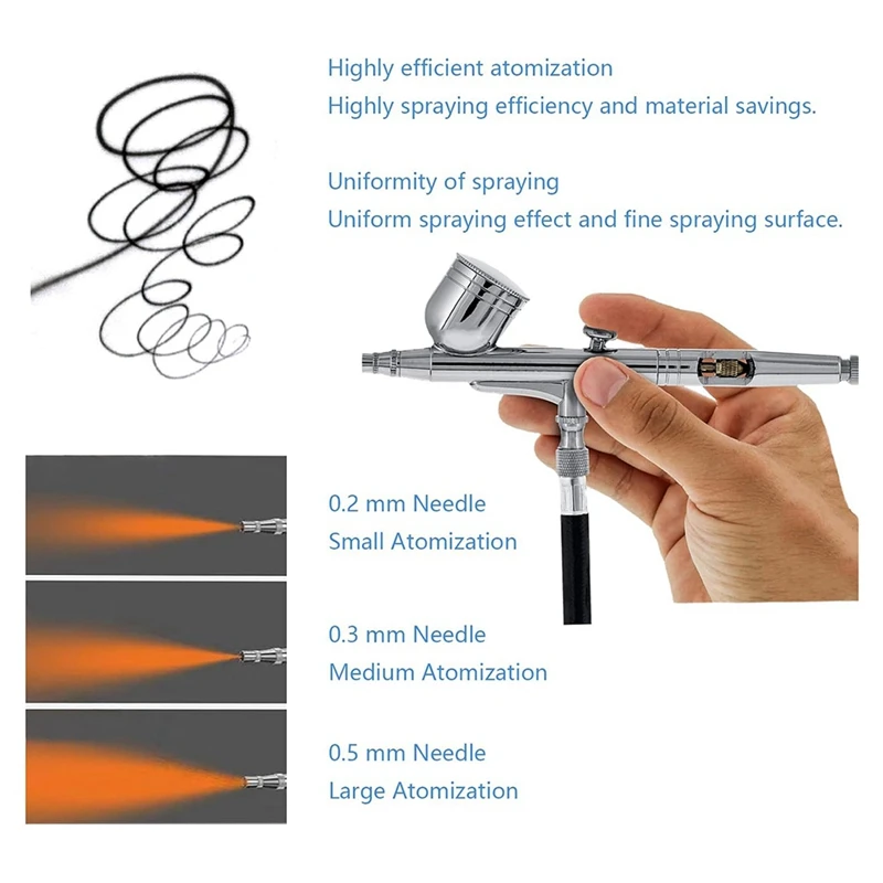 Airbrush-Set mit Dual-Action-Airbrush-Pistole, 3-Nadel-Set, Airbrush-Reinigungsset für Airbrush, Make-up, Airbrush für Nägel