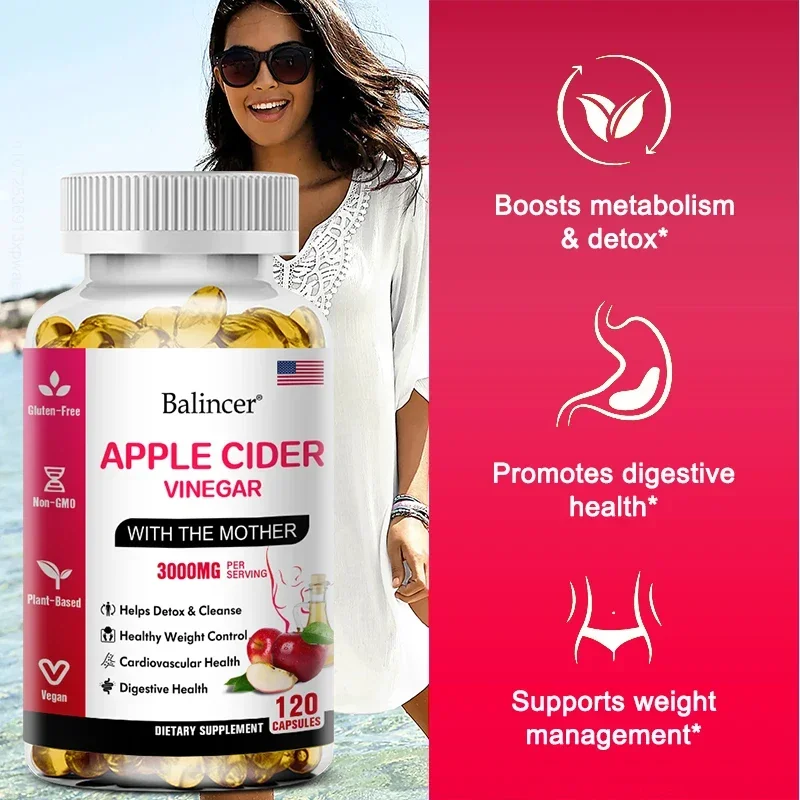 Balincer Natural Organic Apple Cider Vinegar Capsules for Healthy Gut Digestion Appetite & Weight Management Non-GMO Gluten Free