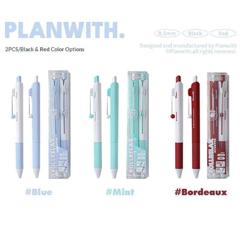 Planwith ROLLRELAX 2pc Rollerball Pen Set 0.5mm Dual Bead CS Nib Quick-Dry Smooth Writing Pen Stress Relief for Professional Use