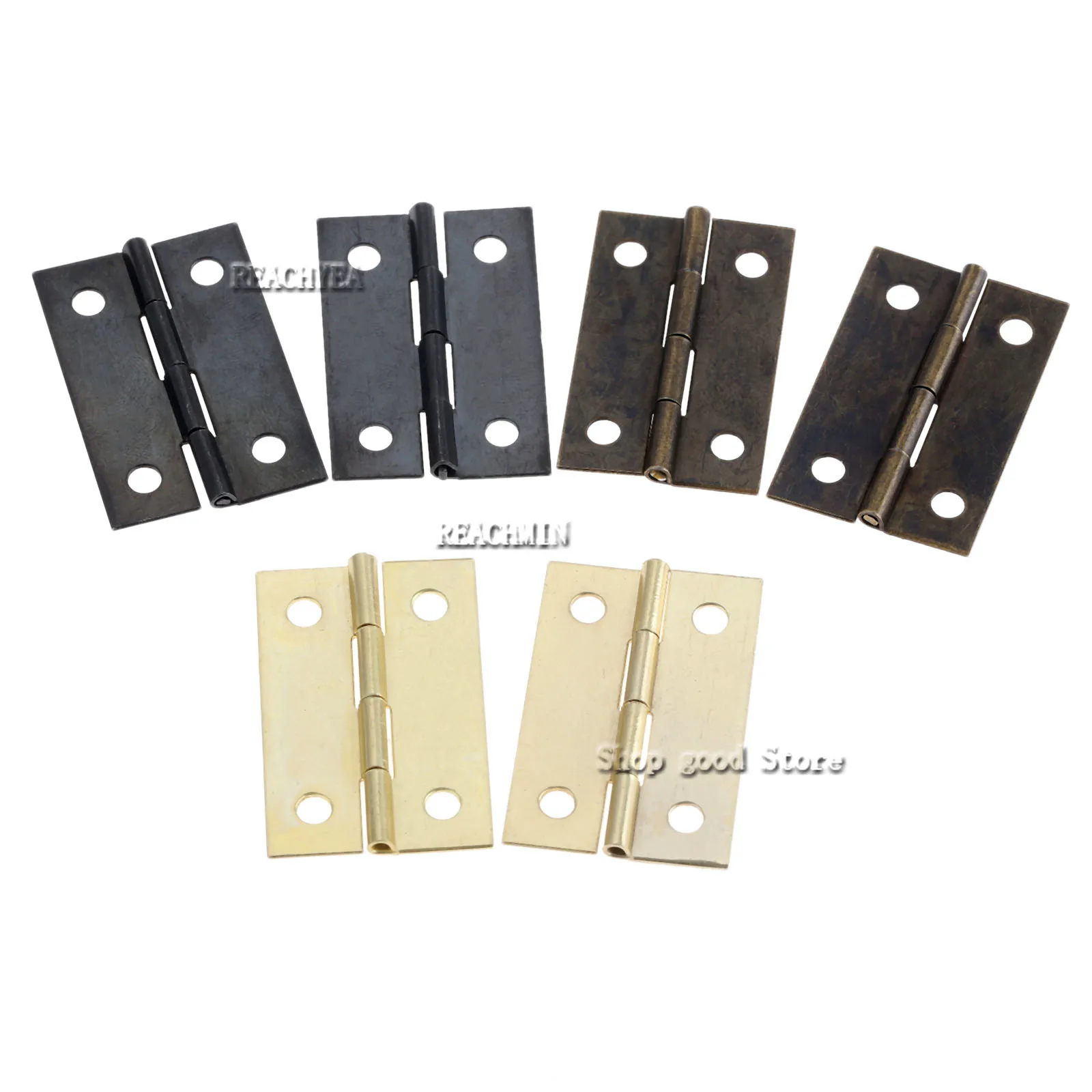 10pcs 4 Hole Hinges Black/Antique bronze/Gold Right Angle 35x21mm Retro Decor Furniture Chest Wooden Jewelry Box Hinges+40pcs Sc