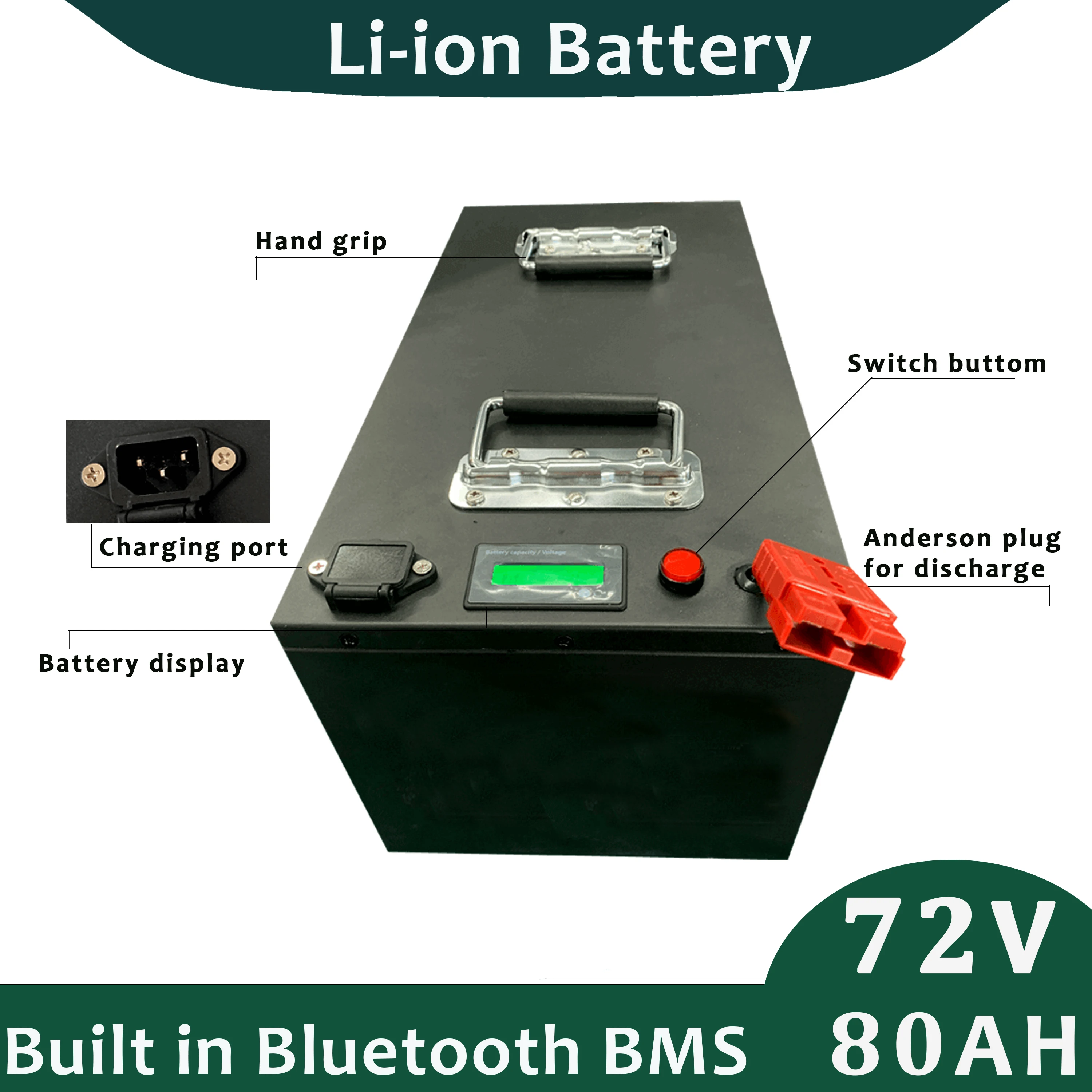 Motorcycle Lithium Ion Battery 72V 80Ah Li Ion Built in BMS For Escooter with Free Charger