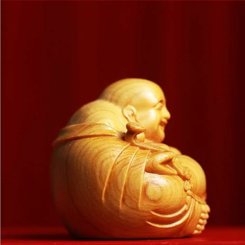 Sandalwood Maitreya Buddha Hand Play Ornament Wooden Laughing Buddha Craft Figurine Car Interior Decor Traditional Collectible view 3