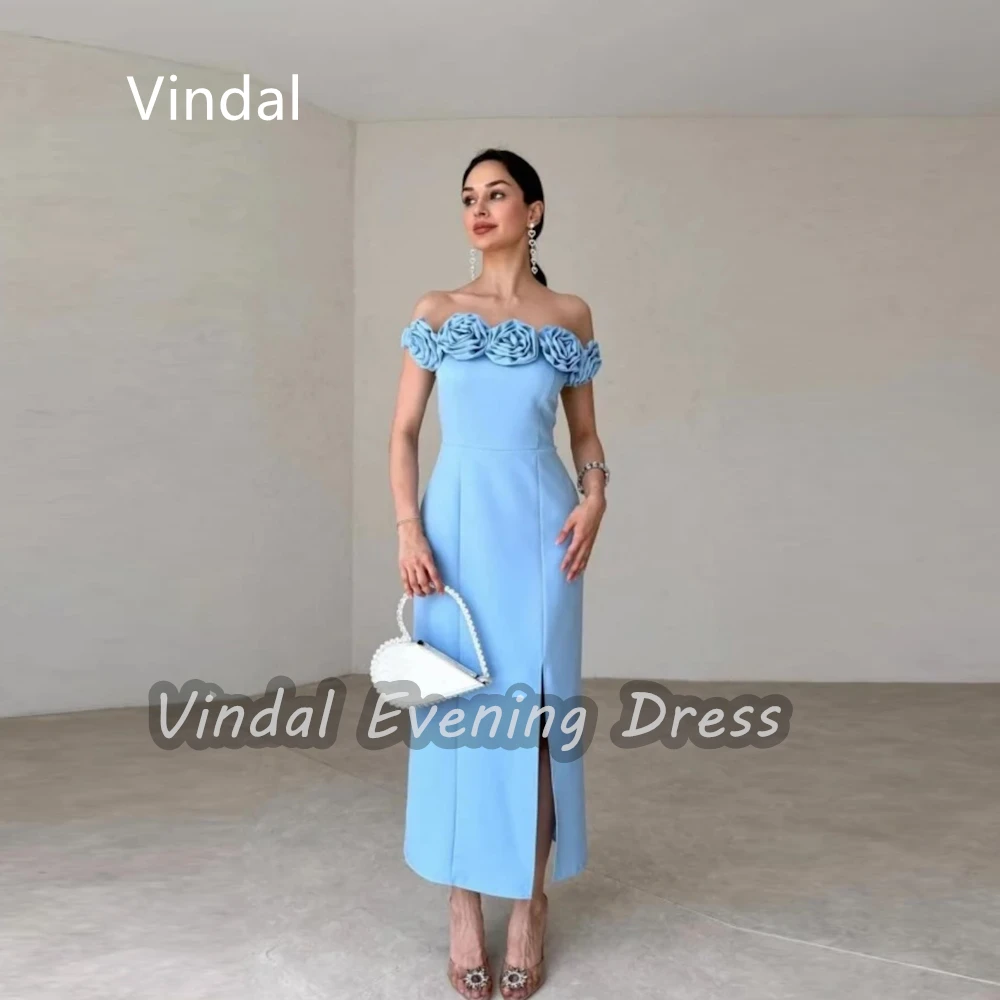 

Vindal Crepe Ankle length Flower Off-the-shoulder luxurious Straight Breast Padding Elegant Short Sleeves السعود For Woman 2024