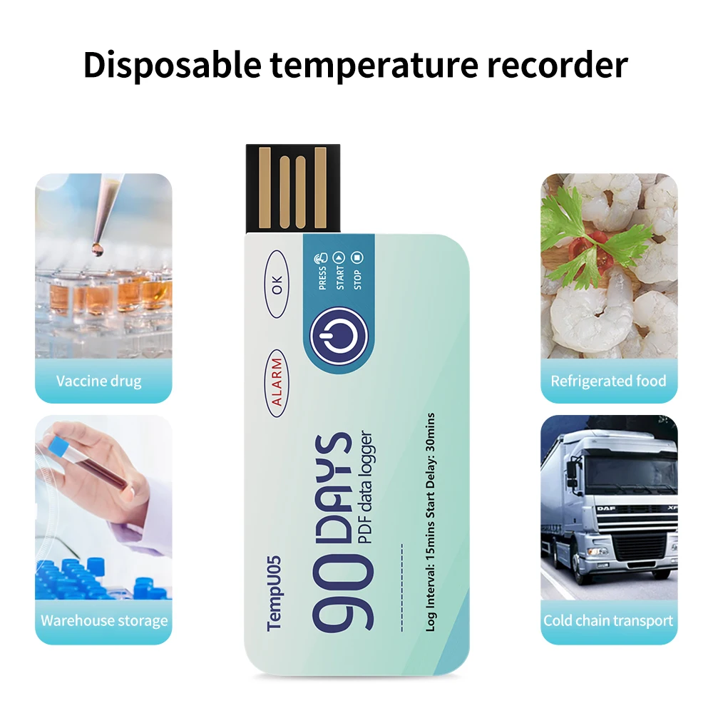 60 90 Days USB Temperature Data Logger 10000 Points Temp Recorder PDF Report Mini Thermometer for Warehouse Storage Cold-Chain ﻿