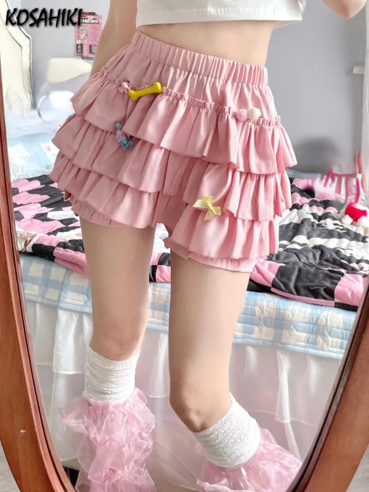 Solid Sweet Fashion Bow Ball Gown Skirts Japanese  Pleated All Match Mini Faldas Streetwear Y2k Aesthetic  Women Skirt