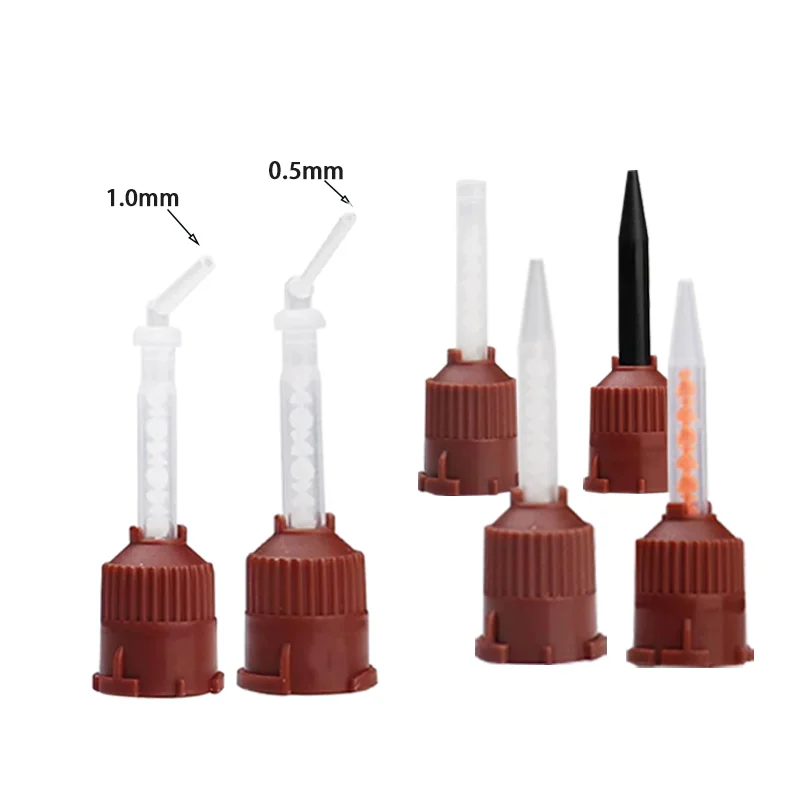 Puntas de mezcla de impresión Dental, pistola de goma de silicona, cabezal de mezcla de transporte, amarillo, 1:1, consumibles de laboratorio Dental desechables, 50 piezas