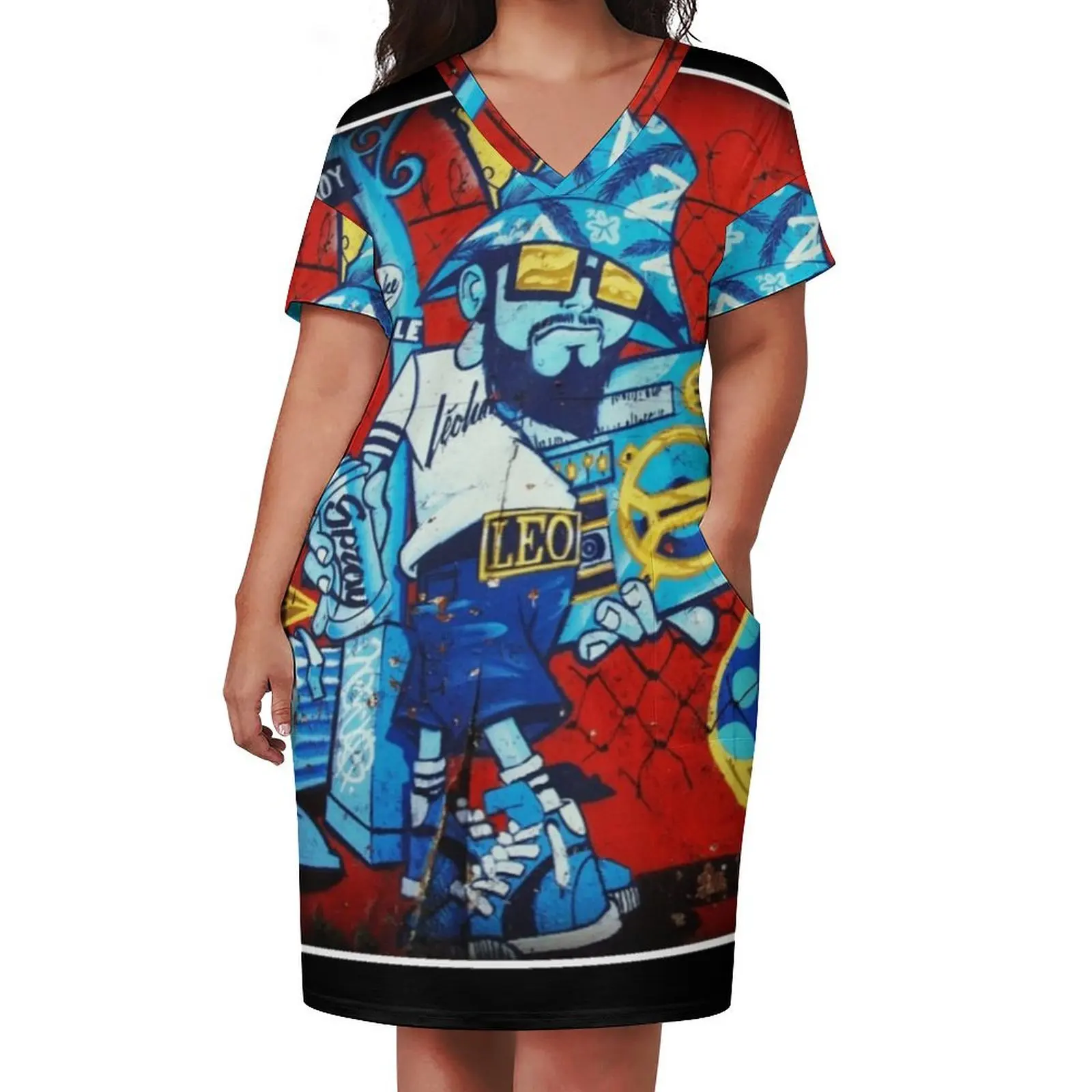 Vestido holgado de estilo b-boy para mujer, ropa de graduación con estampado de grafiti de la vieja escuela de 80 pulgadas, 2024, novedad de 2024