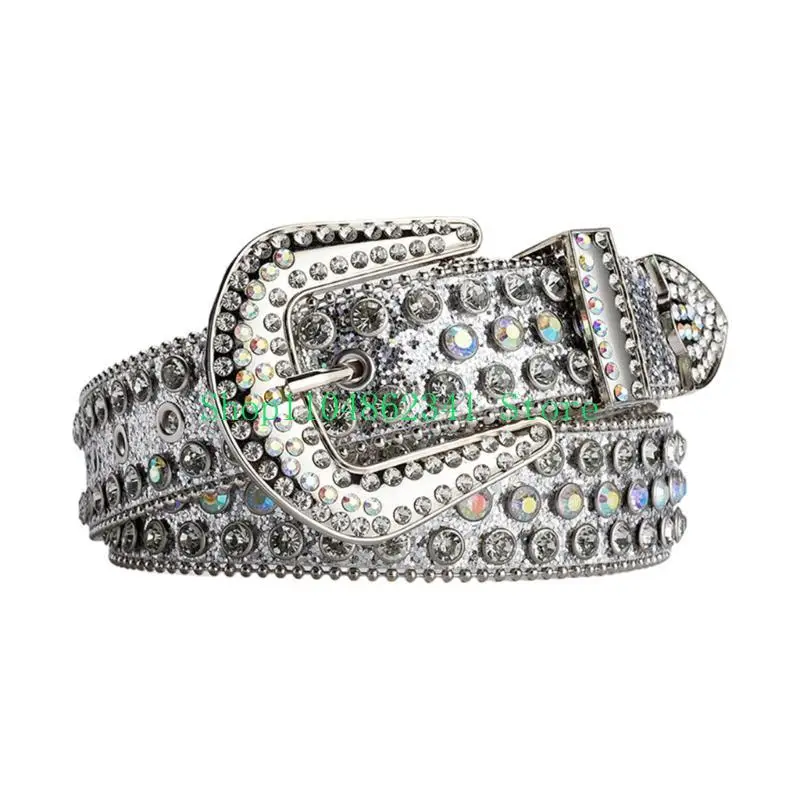 

652F Adult Shinning Waist Belt Luxurious Pin Buckle Waist Belt Adjustable Length Full Diamond Belt for Nightclub