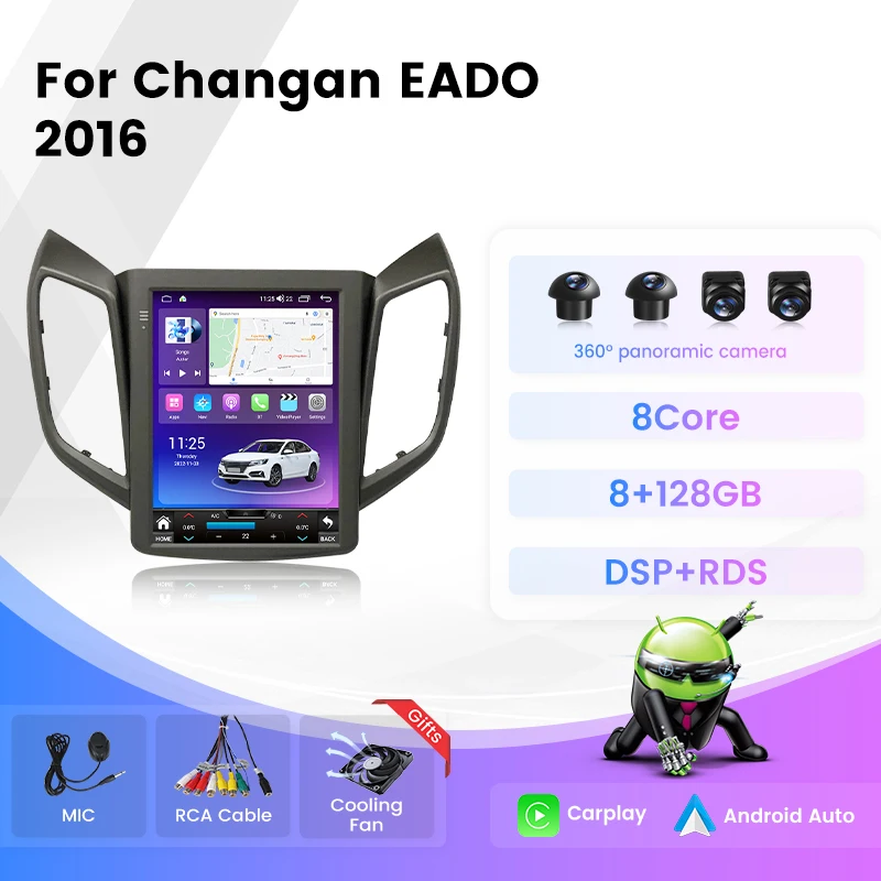 2Din Car Radio Android 14 Carplay Auto For Tesla Style GPS Navigation WIFI BT For Changan EADO 2016 Auttoraido Multimedia NO DVD