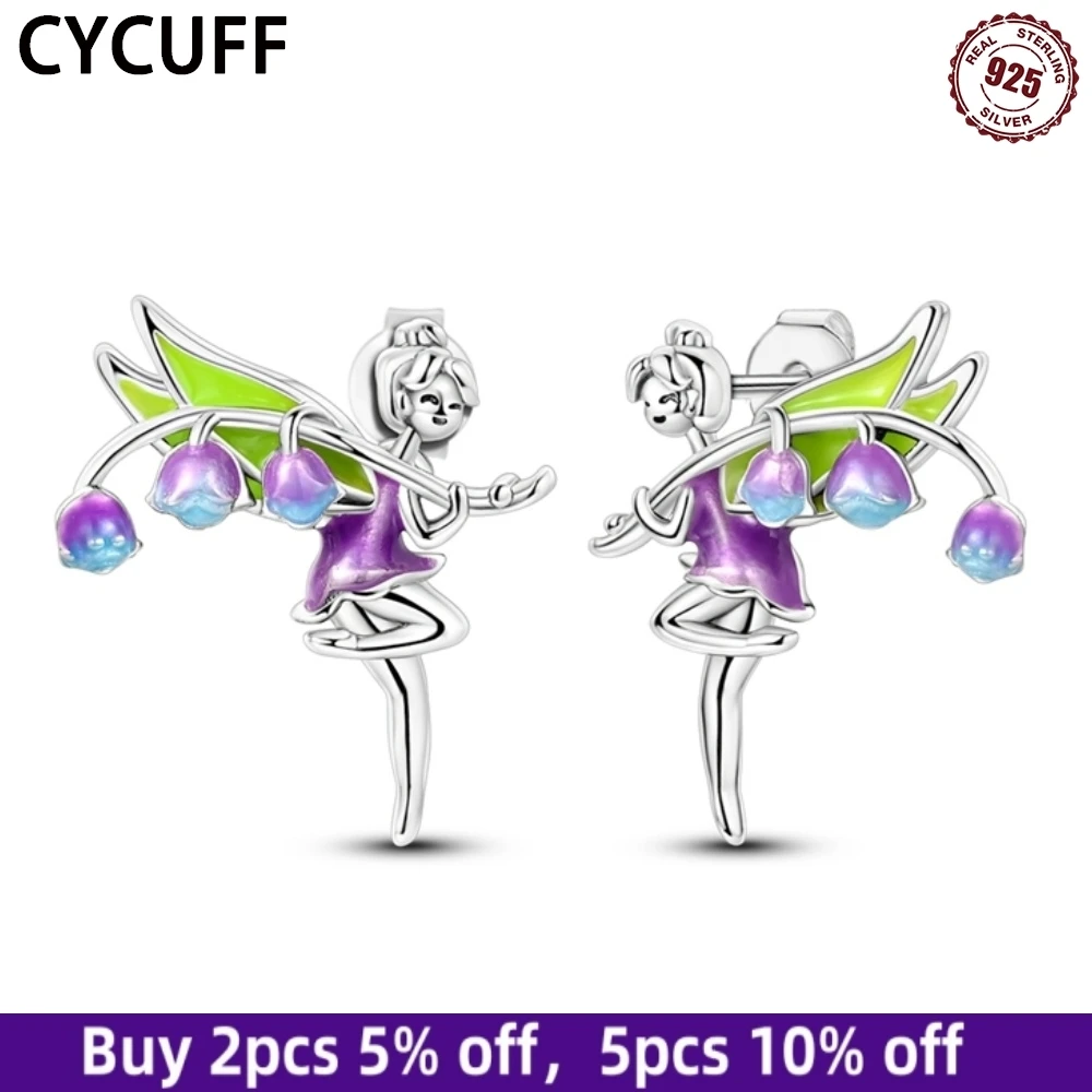 CYCUFF 925 Sterling Silver Stud Earrings Lily Of The Valley Elf Earrings For Women Personality Jewelry Birthday Party Fine Gifts