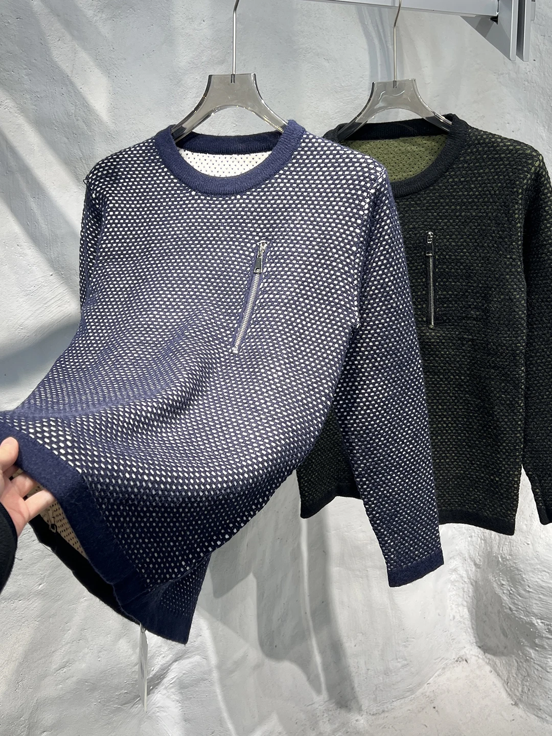 Pull en laine tricoté doublé Fce pour hommes, tenue décontractée, mélange de fermeture éclair, haut chaud d'hiver rond Ne Long Sve