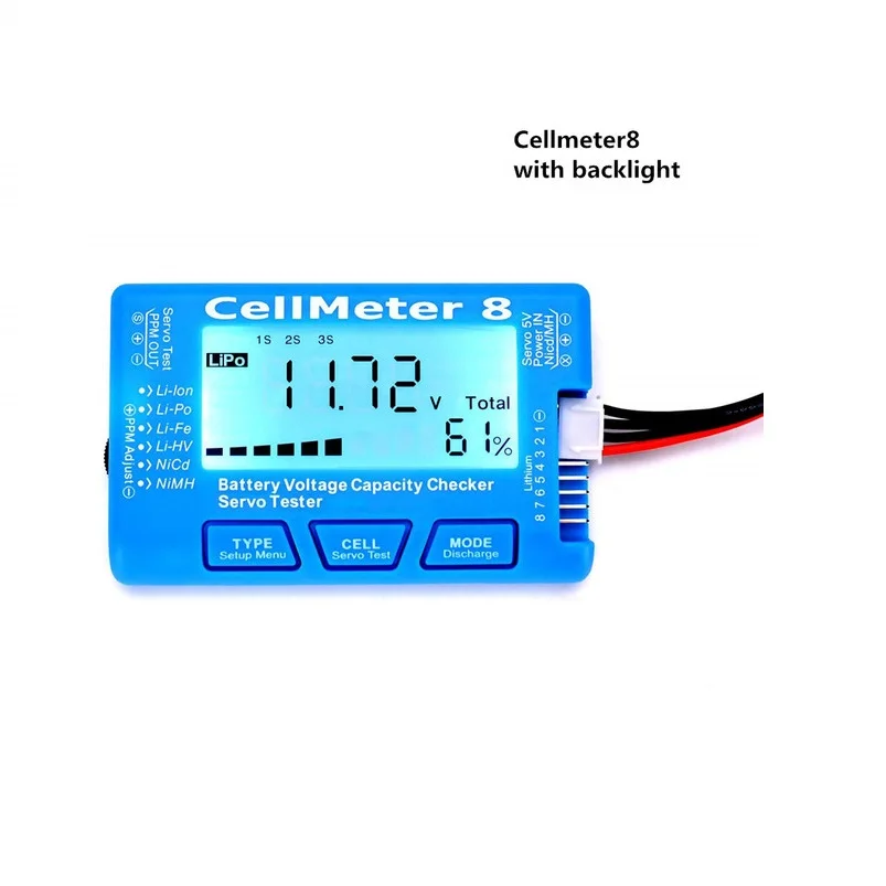 LCD Digital Battery Capacity Tester RC CellMeter8 2-8S Servo Lithium Polymer Lithium Dragon NiMH Battery Voltage Tester