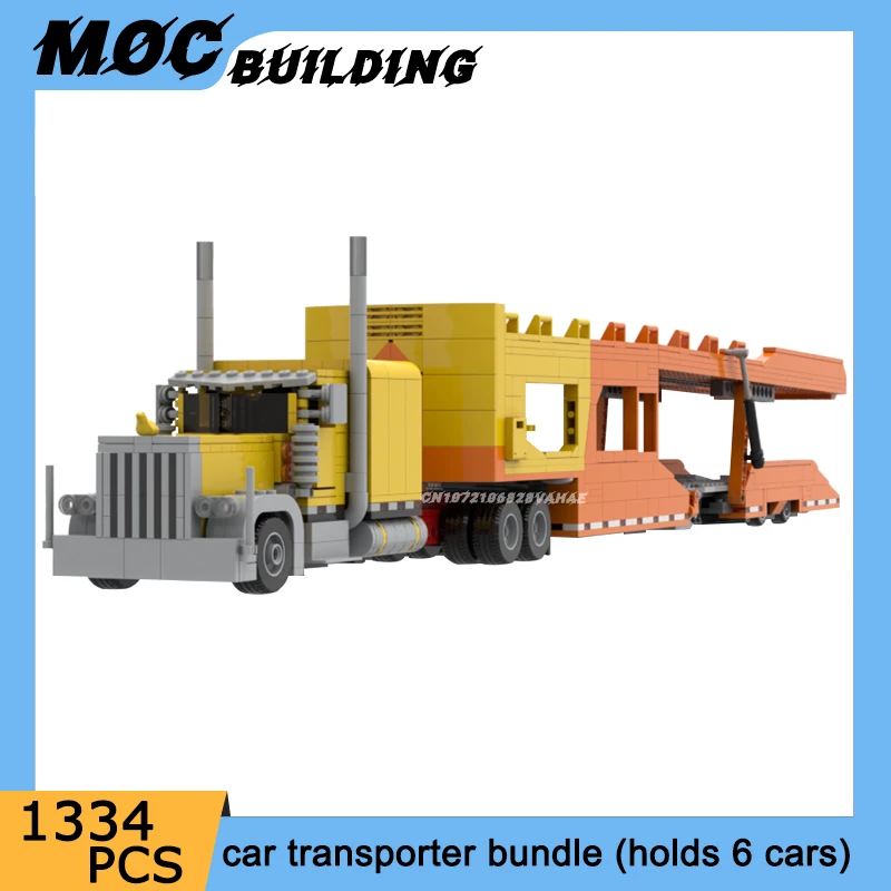 

Строительные блоки MOC, городской транспортный автомобиль, грузовик, прицеп, модель DIY, сборка кирпичей, креативный автомобиль, коллекция игрушек, дисплей, рождественский подарок