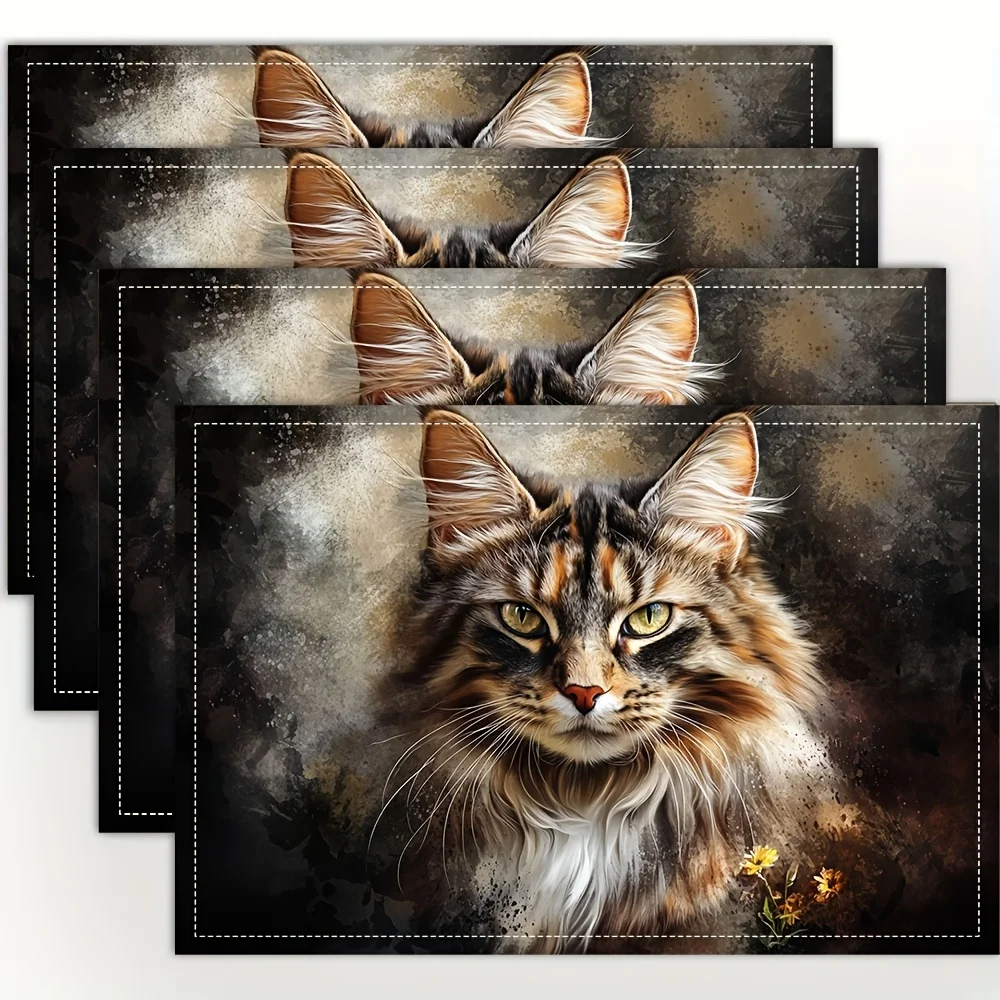 4‑Pieces Cat Ear Silhouette Placemat Set for Dining & Coffee Tables, Home Restaurant Practical Tabletop Party Decor Mats