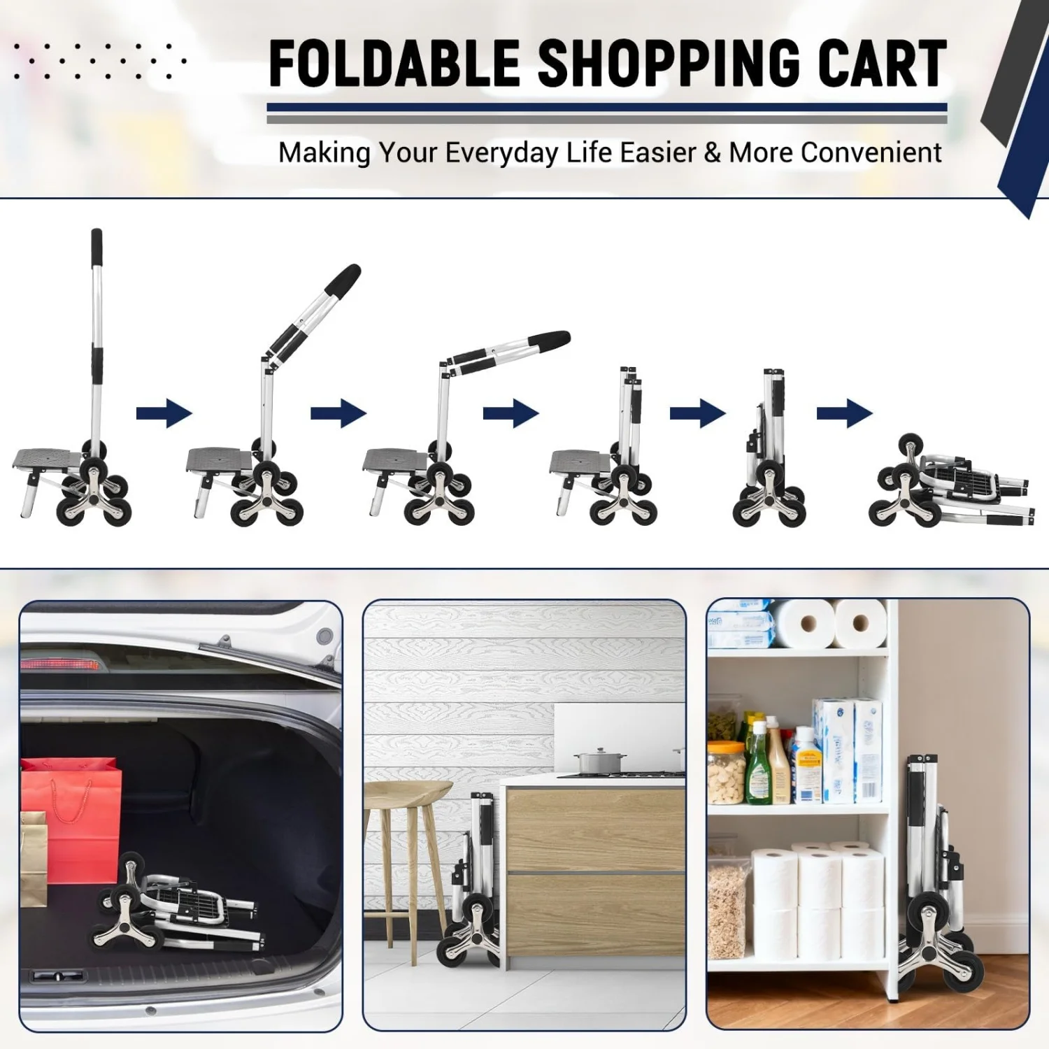 3-in-1 Heavy Duty Folding Stair Climbing Hand Truck – 176 lbs Capacity, 6-Wheel Convertible Platform Dolly with Telescoping Handle, 36L Oxford Cloth Bag, Portable Cart for Grocery, Laundry,Shopping view 6