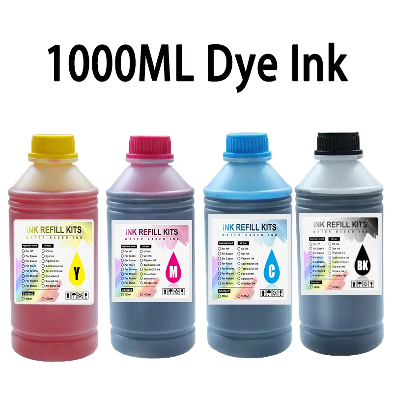 1000ML 1KG Liter Black C M Y Refill Dye Based Ink Kit Replacement For Epson Canon HP Brother Lexmark Samsung Dell Inkjet Printer
