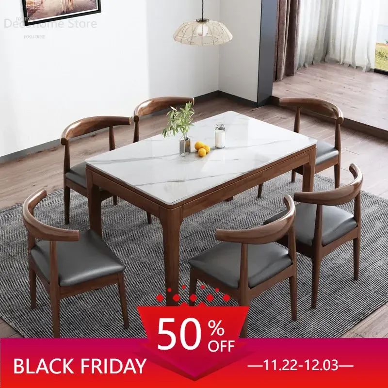 

Nordic Modern Slate Dining Tables Small Apartment Home Rectangular Solid Wood Dining Table Creative Office Negotiation Tables