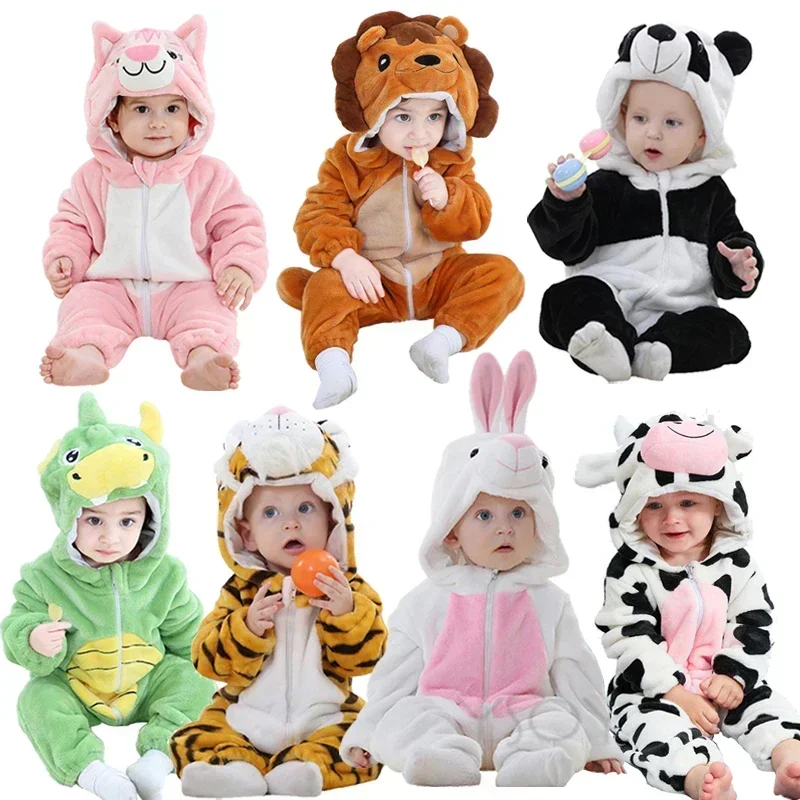 Baby Rompers Winter Costume Flannel for Girl Boy Toddler Infant Clothes Kids Overall Animals Panda Tiger Lion Unicorn Ropa Bebe