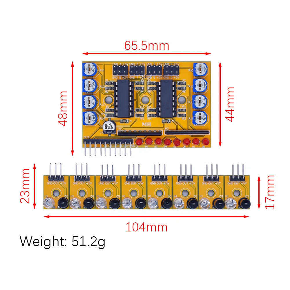 Eight Road 8 Channel Infrared Detector Tracking Transmission Line Obstacle Avoidance Sensor Module for Arduino Diy Car Robot