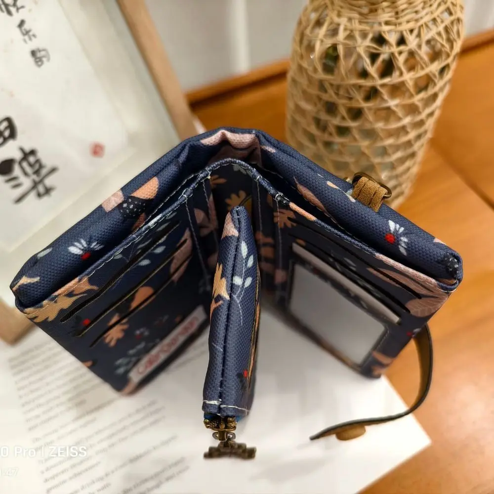 Cartera de lona de estilo coreano para mujer, tarjetero con estampado de flores y elefante, tarjetero de cuero PU con animales