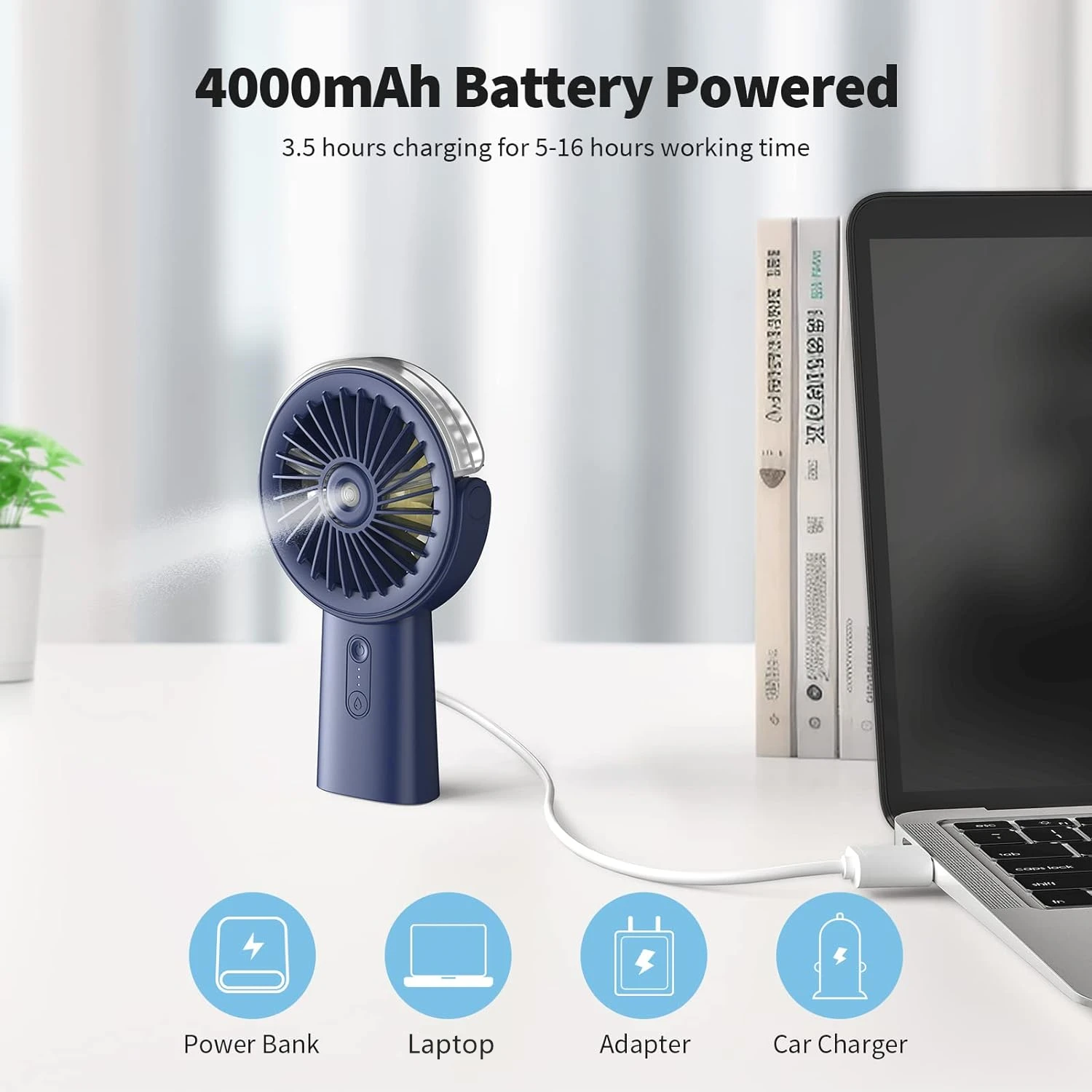 Portable Misting Fan, Handheld Mist Fan, USB Power Bank, 90° Adjustable Small Mister Fan, Personal Cooling Water Spray Fan