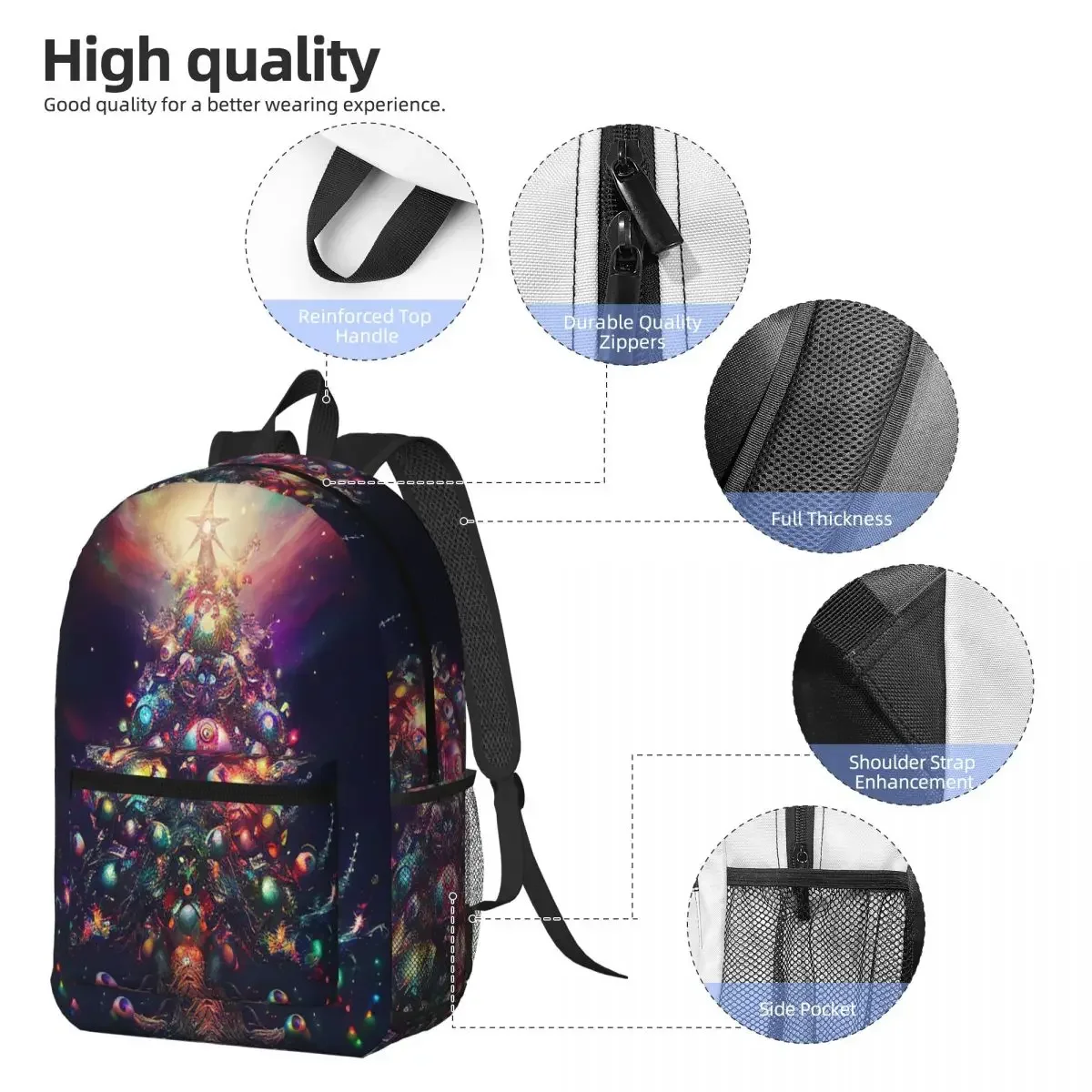 Exquisite Christmas Tree Print Backpack Daypack Large Capacity Kids BookBag School Bag Shoulder Bags for Men Women