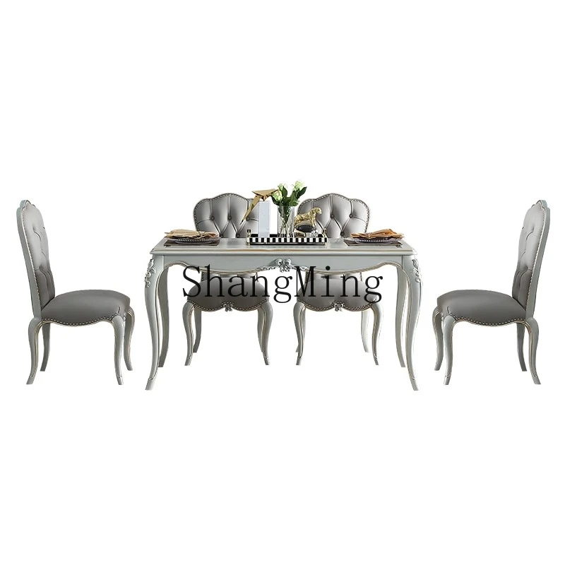 

SM retro light luxury solid wood dining table rectangular household beech high-end dining table and chairs combination