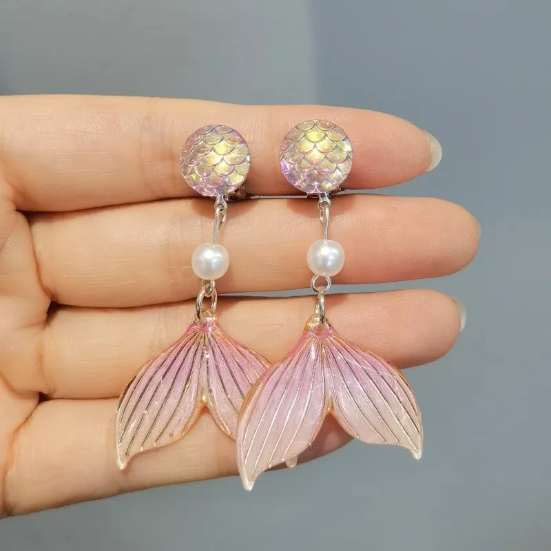 3 par/set novo estilo disney a pequena sereia bonito crianças clipe de orelha brincos para menina sem furos de orelha doce bebê clipe de orelha conjunto