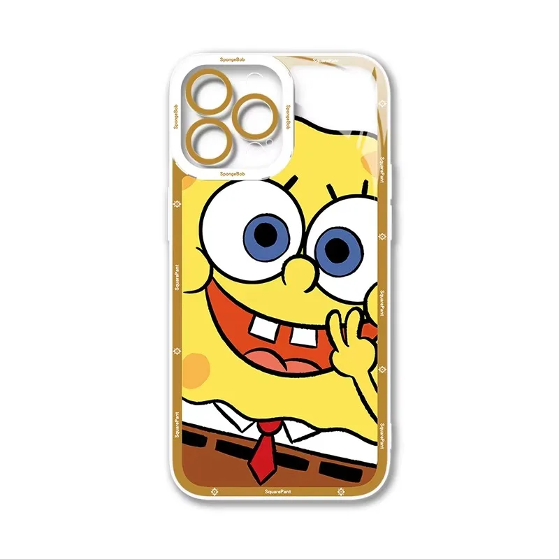 Cute S-SpongeBobs Phone Case For iPhone 16 Pro Max 15 14 Plus 13 12 11 Pro XR XS X 8 7 SE 2020 Soft Silicone Clear Back Cover