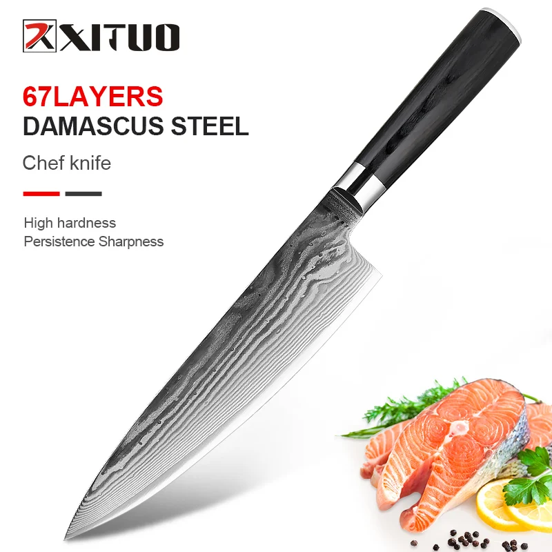 

XITUO Damascus Chef Knife 8 Inch Sharp Kitchen Knife High Carbon VG-10 Steel Chopping Cutting Knife Home Cooking knife low price