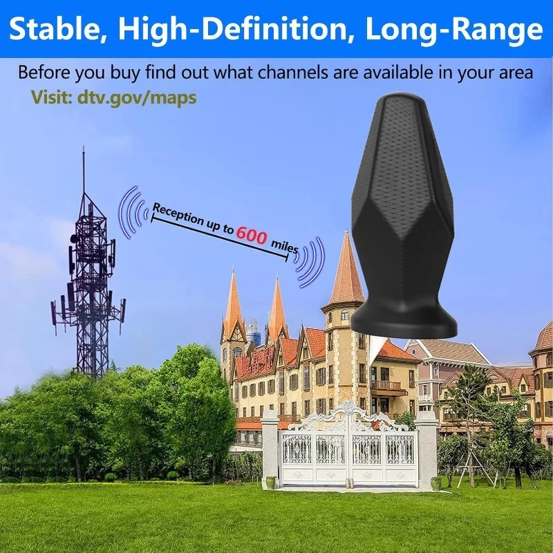 هوائي تلفزيون عالي الدقة مطور لعام 2025 للتلفزيون الذكي الداخلي، نطاق طويل 600+ ميل لجميع القنوات المحلية للتلفزيونات مع معزز إشارة مكبر للصوت