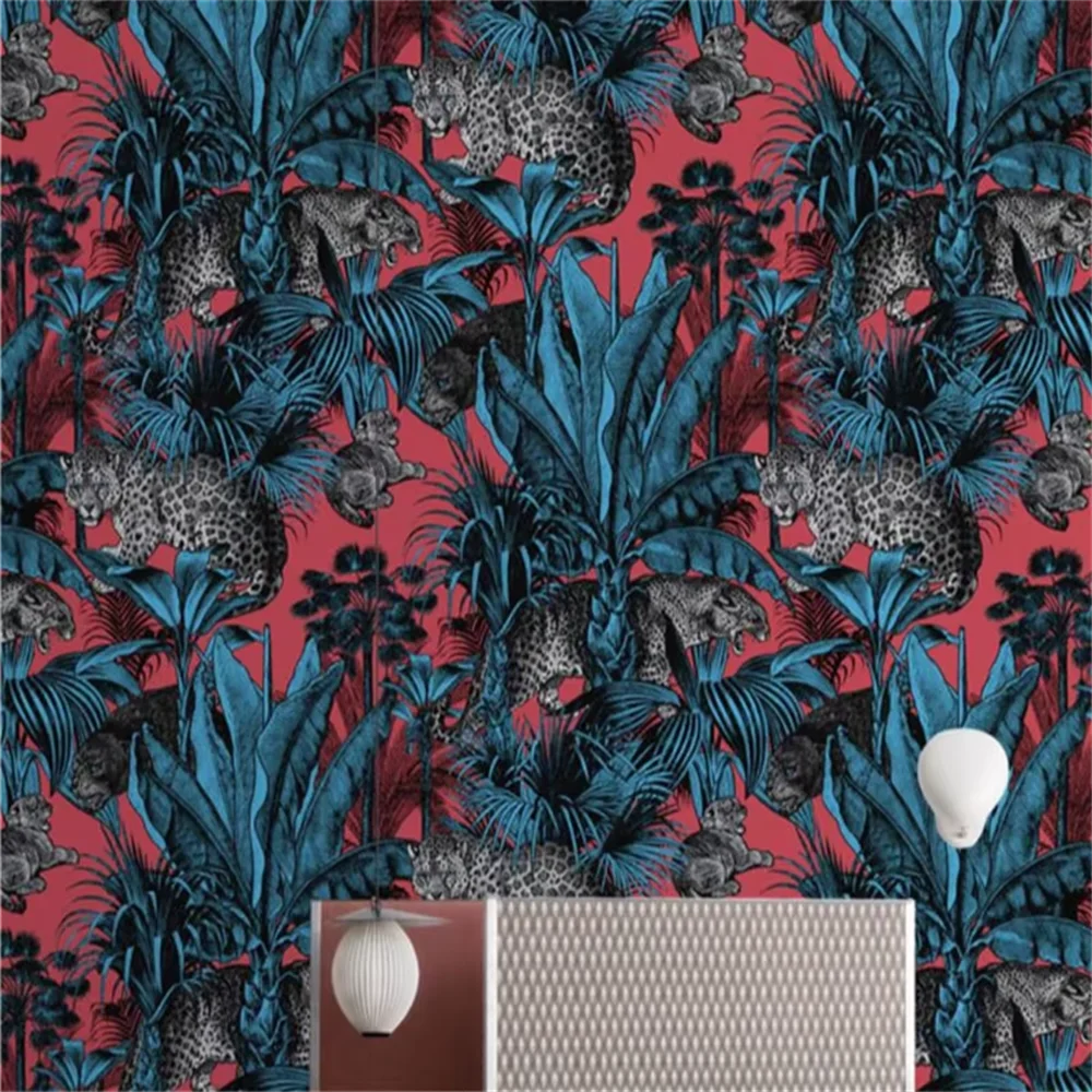 custom photo mural Red retro leopard wallpaper for wall papers home decor background 3D animal wallpapers living room decoration