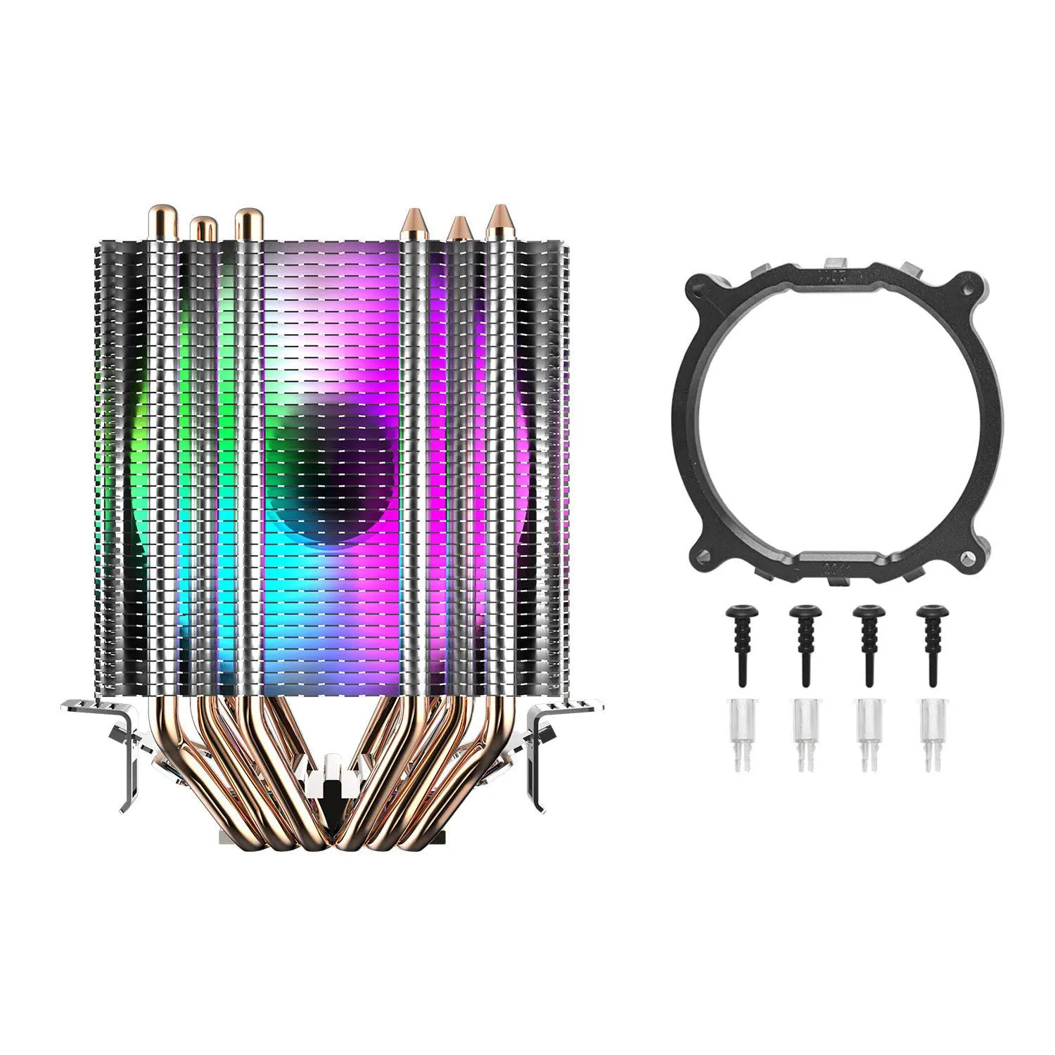 

HGHO Cpu Air Cooler 6 Heat Pipes Twin-Tower Heatsink With 90Mm Rainbow Led Fans For Intel 775/1150/1155/1156/1366