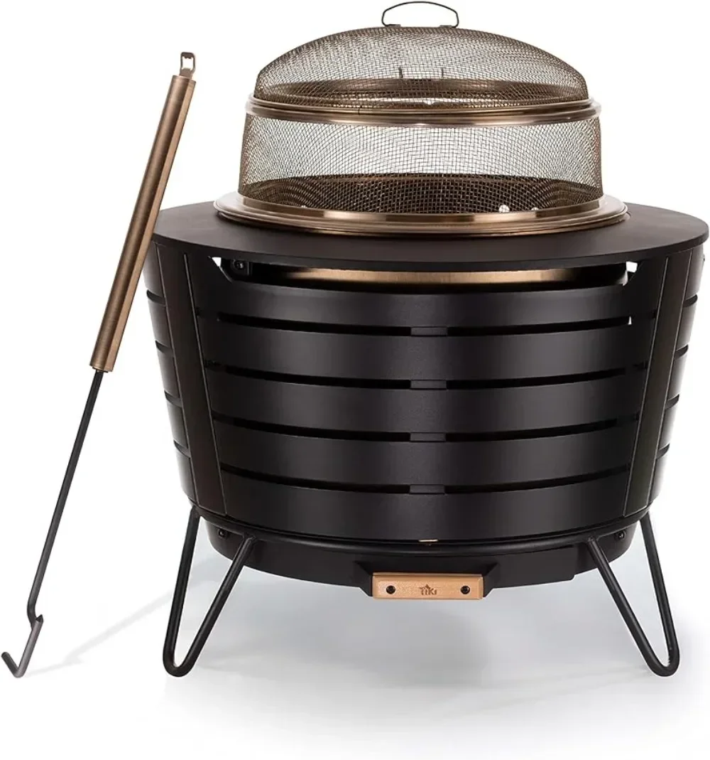 TIKI Brand Patio Smokeless Fire Pit with Screen and Poker Bundle Includes stand, weather-resistant cover and wood pack