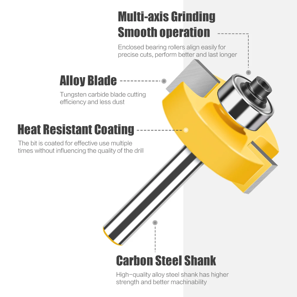 1Pcs 8mm Shank T-Sloting Router Bit Bit With Bearing Wood Slot Milling Cutter T Type Rabbeting Woodwork Tool For Wood