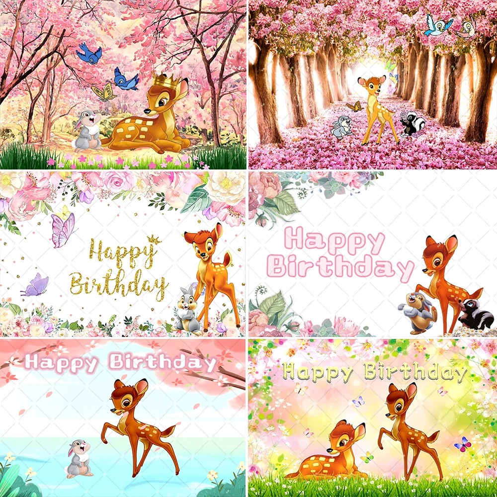 Bambi Sika Deer Butterfly Flowers Girl Boy 1st Birthday Party Oh Baby Deer Baby Shower Customized Background Photo Poster Decor