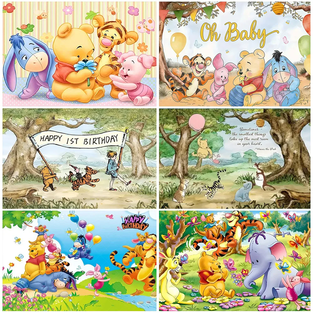 

Cartoon Winnie the Pooh Theme Child Birthday Party Decorations Cute Bear Backdrop Photography Background Baby Shower Supplies