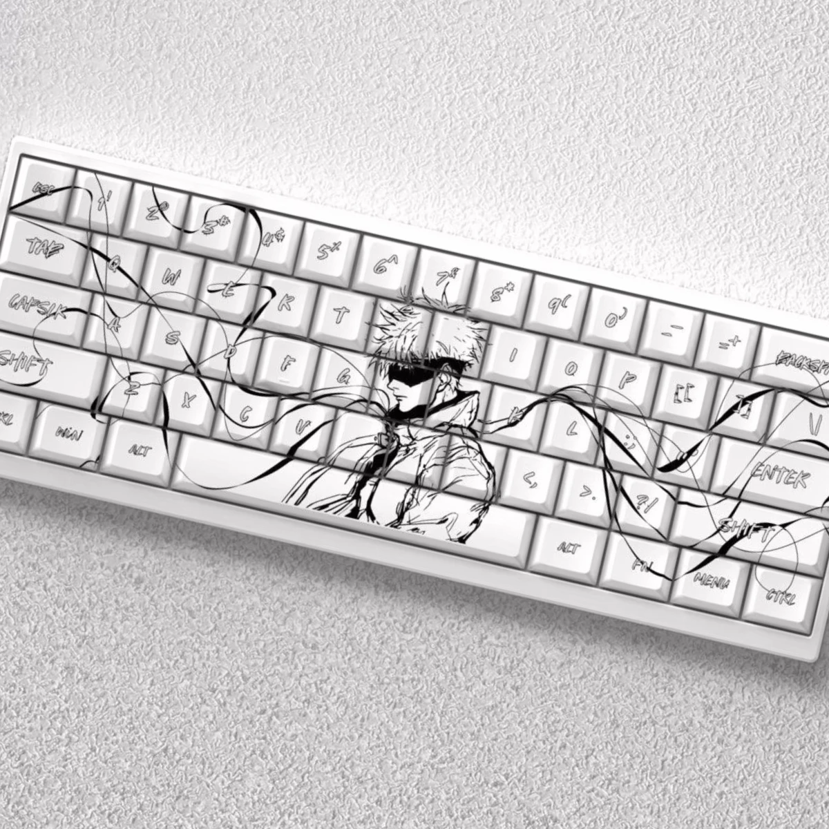 Gojo Satoru Keycap Set 73 Keys PBT Cherry Profile White 5T5 Anime Keycaps for 60 65 68 Layout Mechanical Keyboard Accessories