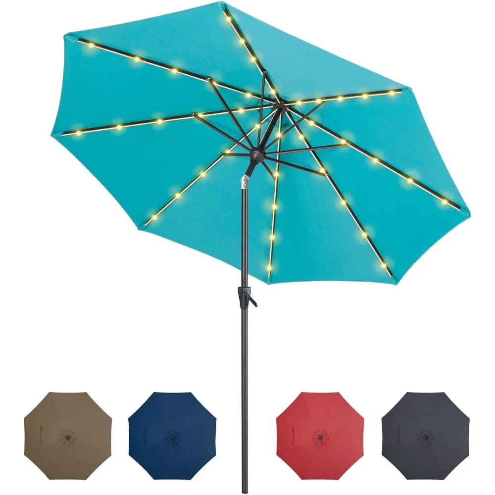 

Solar Patio Umbrella with 40 LED Lights, Push Button Tilt and Crank, Sturdy Pole & Fade Resistant Canopy