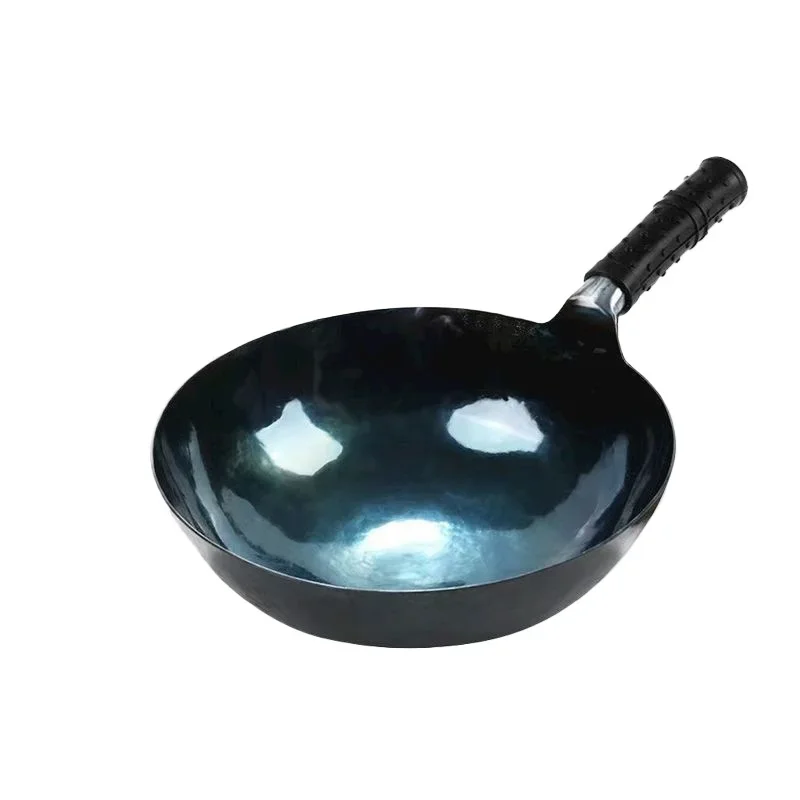 Chinese Traditional Mirror Iron Wok,30cm Blue Seasoned Wok 2mm Thickness Uncoated Kitchen Cookware Round Bottom Woks