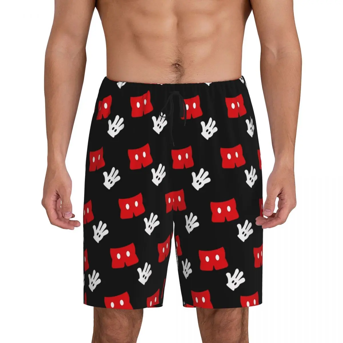 Mickey Mouse Cartoon Animation Red Pink Polka Dot Bow Pajama Shorts Sleepwear Men Elastic Waistband Sleep Short Pjs with Pockets