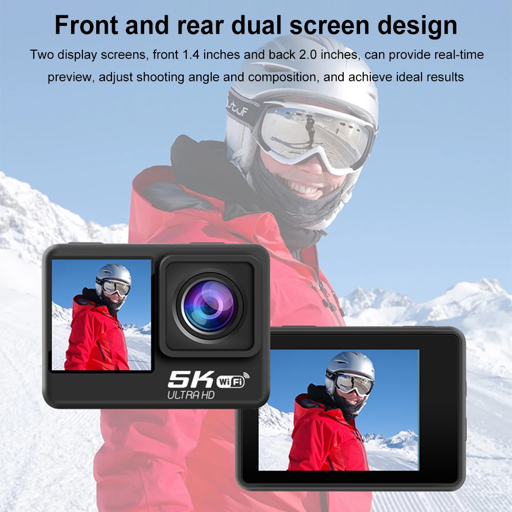 

Dual Screen Camera 4K 60FPS Video Recording Camera 170° Wide Angle Underwater Camera 2.0Inch Touch Screen with Remote Control