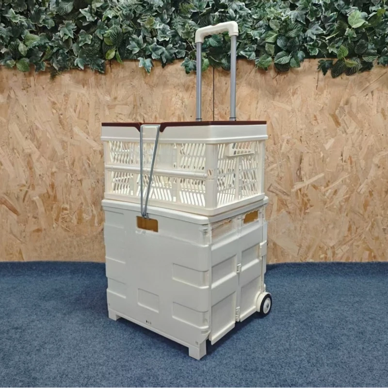 Plastic folding shopping cart trolley cart portable folding household storage trolley