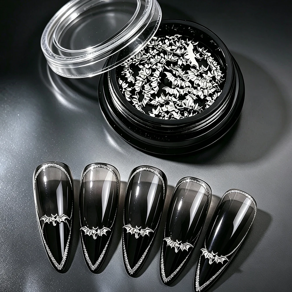 3D Gothic Silber Fledermaus Nagelcharms Punk Halloween Metall Fledermaus Nagelsteine Y2K Nageldekorationen DIY Punk Gruselige Nagelaccessoires – Detail 6