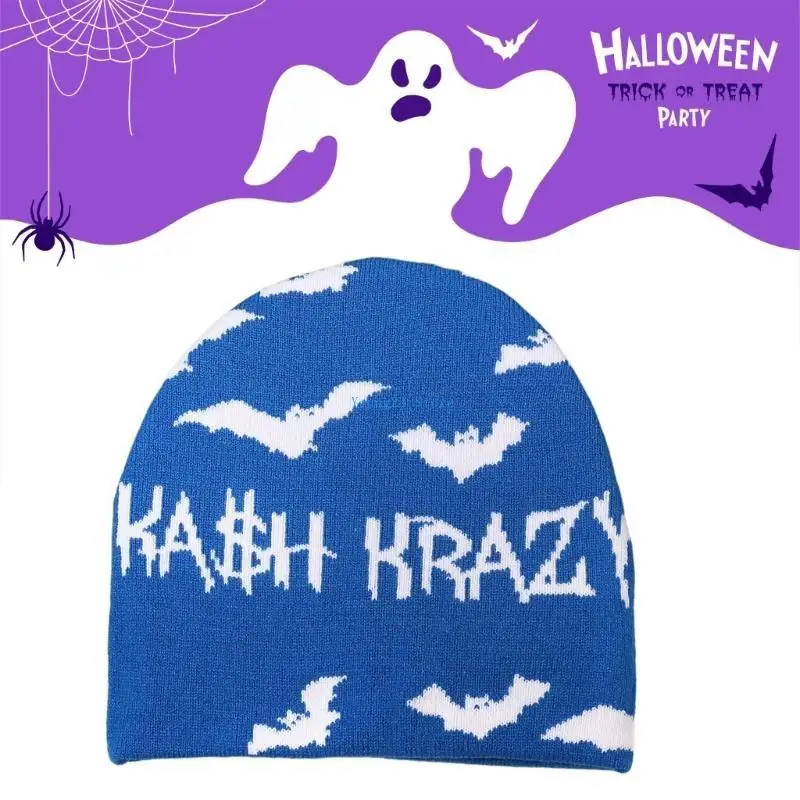 

P8DB Halloween Bat Pattern Hat Windproof Hat for Teen Winter Cycling Skiing