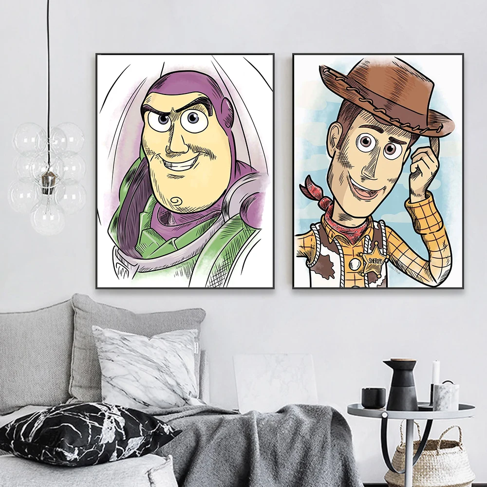 Disney Cartoon Woody Toy Story Wall Art Print Buzz Lightyear Watercolor Poster Kids Bedroom Decoration Nursery Canvas Painting