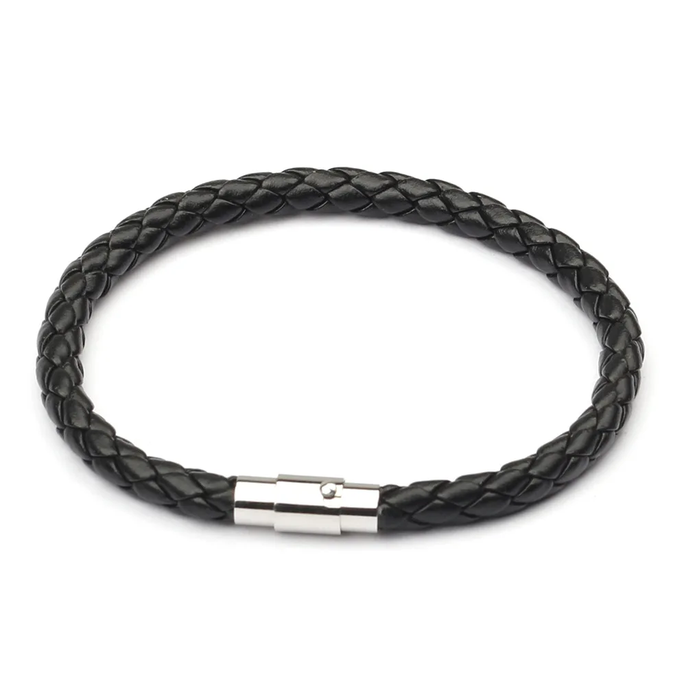 Simple Design Men's Leather Bracelet Multicolor Stainless Steel Button Bangle Women Men Wristbands Valentine's Day Jewelry Gift image 2