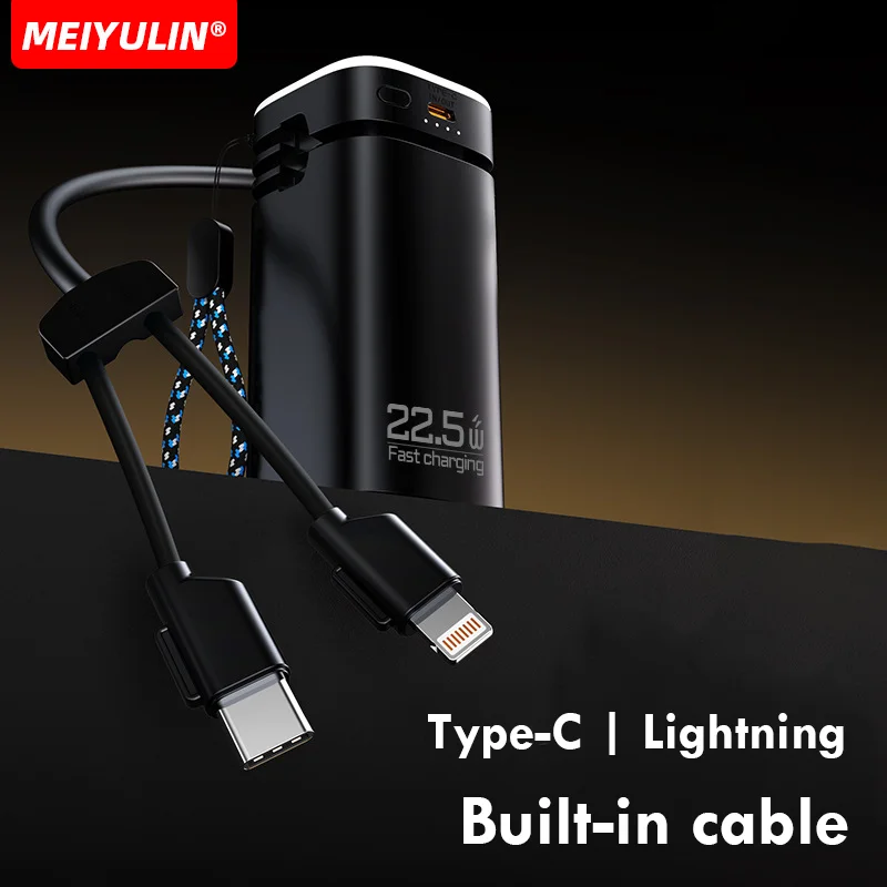Banque d'alimentation portable de grande capacité avec câble, batterie de rechange externe, charge rapide, USB C, 20000mAh, iPhone, Xiaomi, Samsung